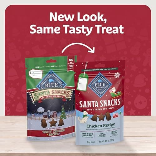Limited-Time Holiday Treat, Soft-Moist Training Bits, Seasonal Shapes, No Chicken By-Product, Corn, Wheat, or Soy Blue Buffalo Santa Snacks Chicken Dog Treats, 4.5 oz B08C7H7LW7