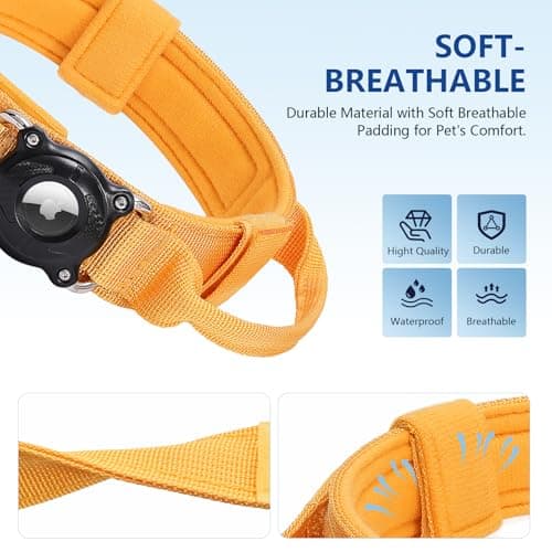 QR Code & AirTag Tactical Dog Collar - Military Grade Adjustable Reflective Collar with Control Handle, for Large Medium Dogs, Durable Nylon Metal Buckle (Yellow-L)