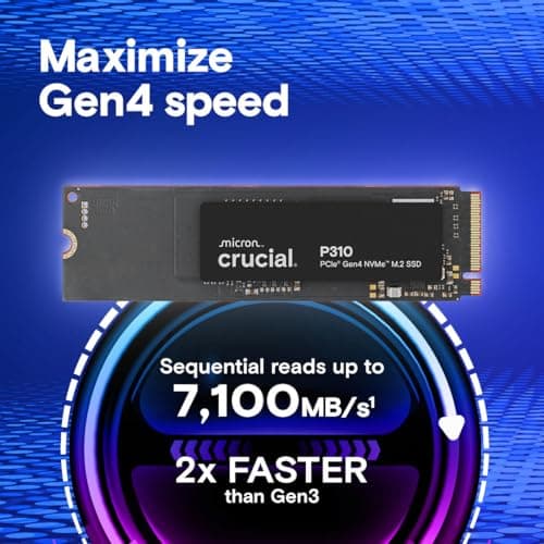 Crucial P310 1TB SSD, PCIe Gen4 NVMe M.2 2280, Up to 7,100MB/s, for Laptop, Desktop (PC), & Handheld Gaming Consoles, Includes Acronis Data Recovery Software, Solid State Drive - CT1000P310SSD801