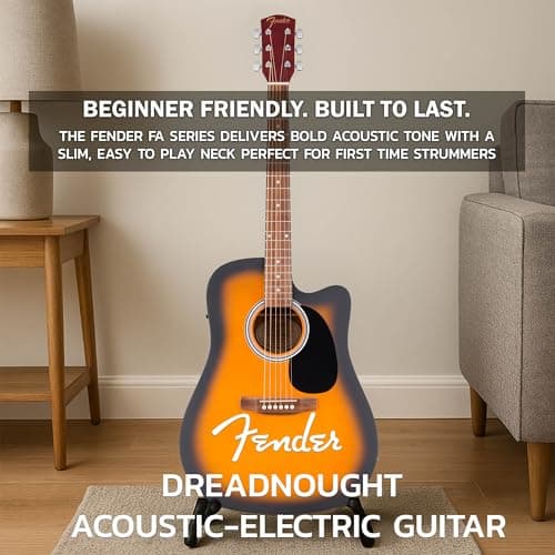 Fender FA Series Dreadnought Acoustic-Electric Guitar - 2-Color Sunburst Bundle with Gig Bag, Strings, Picks, and Austin Bazaar Instructional DVD