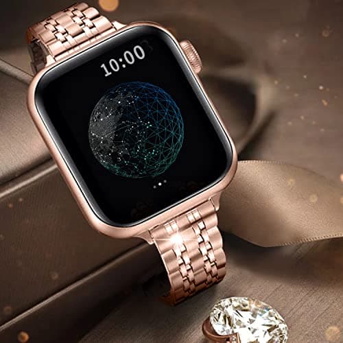 Slim Watch Band Compatible with Apple Watch 41mm 45mm 42mm 44mm 40mm 38mm Metal Stainless Steel Watchband Suitable for iWatch 10/9/8/7/6/5/4/3/2/1/SE Series Women Luxury Strap