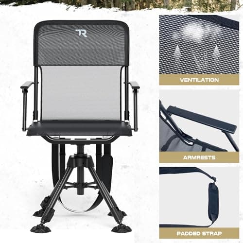 TR 360 Degree Swivel Hunting Blind Chair,400 lbs Capacity Silent,Height Adjustable Hunting Chair with Armrests,Portable Ground Hunting Seat for Deer Turkey