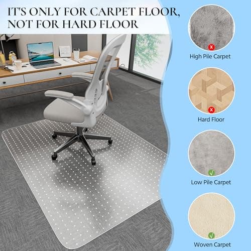 Office Chair Mat for Low Pile Carpet, 30" x 48" Transparent Office Desk Chair Mat for Carpeted Floors, Studded Carpet Floors Protector Mat for Home & Offices