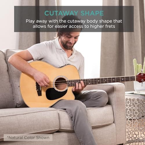 Best Choice Products Acoustic Electric Bass Guitar, Full Size 4 String, Fretted Bass Guitar w/Padded Gig Bag - Red