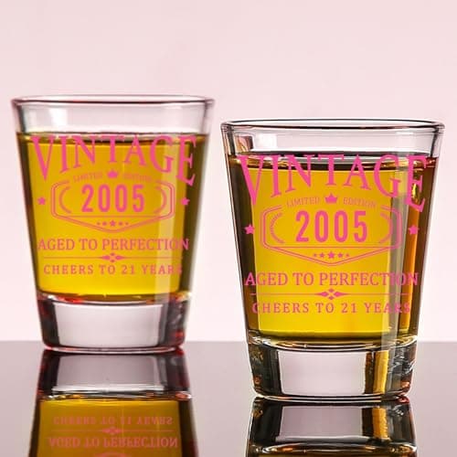 21st Birthday Gifts for Her - Limited Edition Shot Glass - Vintage 2004 Cheers To 21 Years, Finally 21 Party Decorations Supplies - Turning 21 Bday Present for Girl Women Sister Daughter Friends