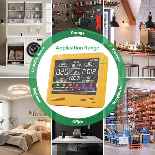 16-in-1 Indoor Air Quality Monitor with PM1.0,PM2.5,PM10,CO2,HCHO,TVOC,Temperature,Humidity,Time Display &7 AQI Alarms – Professional Air Quality Tester for Home, Office & Indoor Use