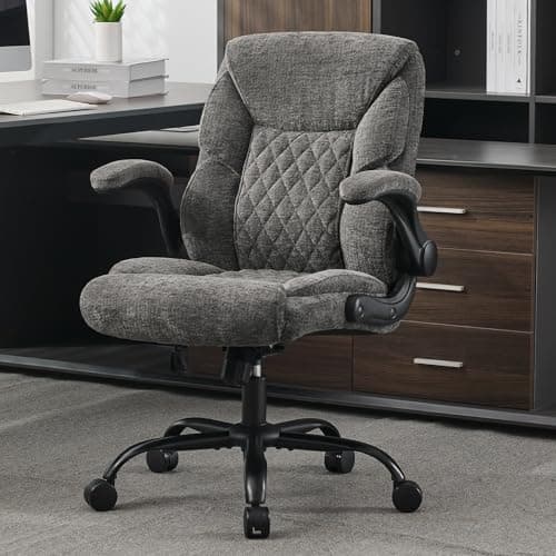 Cloth Office Chair Mid Back Ergonomic Computer Chair Comfortable Fabric Padded Home Office Desk Chairs with Flip-up Arm Rest Adjustable Height Swivel Wheels for Short People Use | Grey