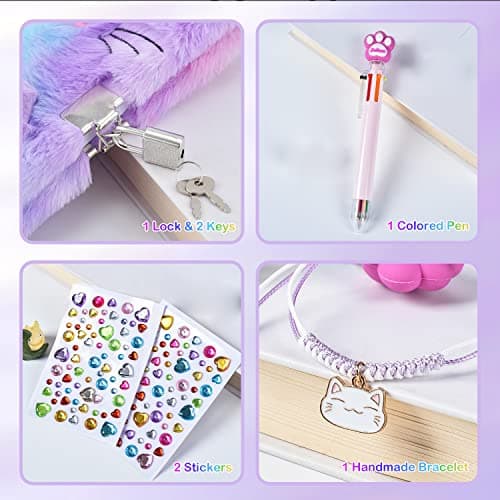 Cat Diary with Lock, Gift for 6 7 8 Year Old Girl, Secret Diary Journal Notebook with Coin Purse, Multicolored Pen, Post-it Note, Stickers, Practical Gift for Birthday (A Happy Cat)