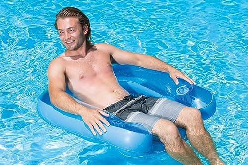 Poolmaster Paradise Water Chair, Inflatable Adult Pool Float Lounge Chair with Backrest, Armrests & Dual Cup Holders, Comfortable Floating Seat for Pool, Lake, Beach or River Relaxation