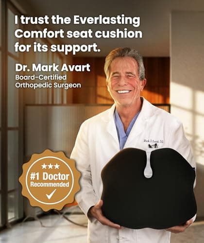 Elevate Series by Everlasting Comfort Doctor Recommended Memory Foam Seat Cushion for Office Chairs & Car - Ergonomic Desk Accessories - Cushions for Tailbone Pain Relief (Charcoal Black, Large)