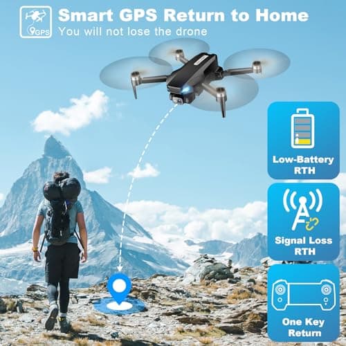 GPS Drone with Camera for Adults, 2K HD FPV Drone with Auto Return, Follow Me, Circle Fly, Waypoint Fly, Stable Hover, Brushless Motor, Foldable 5G Transmission Remote Control Quadcopter, Black