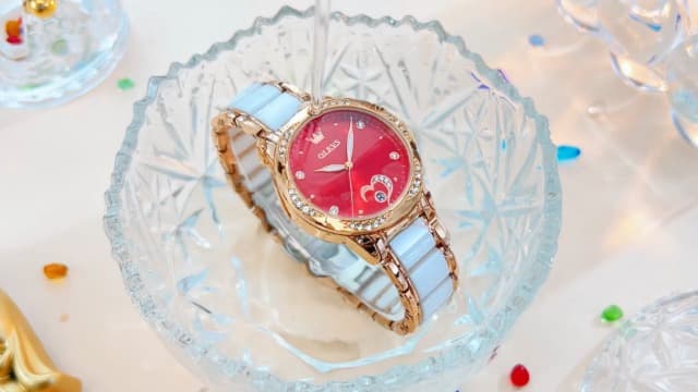 OLEVS Automatic Watch for Women Luxury Diamond Rose Gold Ladies Self Winding Mechanical Ceramic Wrist Watch Love Heart Date