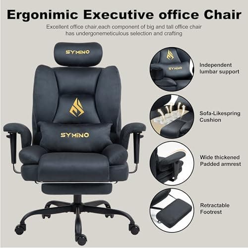 Symino Gaming Chair with Footrest, Up/Down Armrests, Suede Fabric Ergonomic Office Chair, 150° Recline Computer Chair for Desk, Gery