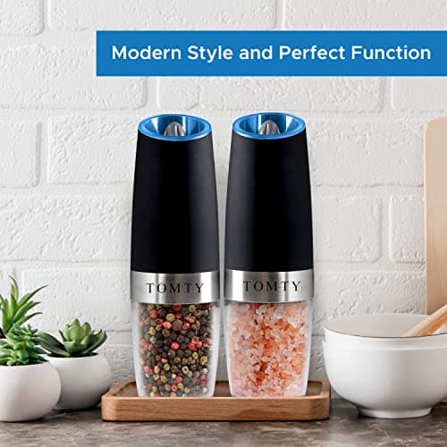 Gravity Electric Salt and Pepper Grinder Set White Elephant Gifts for Women Who Have Everything Grilling Men Kitchen Gadgets Housewarming Holiday Cooking Adults Idea Battery Operated Shakers Automatic