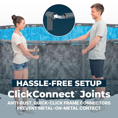 Bestway APX 365 18' x 52" Above Ground Pool, Round Metal Frame Outdoor Swimming Pool Set with Sand Filter Pump, Ladder, and Cover, Dark Marble