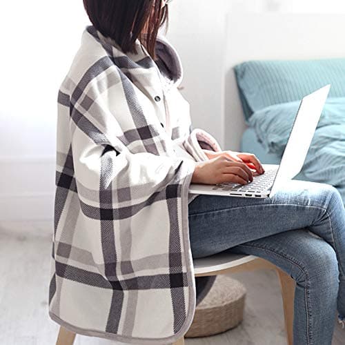 forestfish Fleece Wearable Blanket Oversized, Comfy Lightweight Lap Blanket Poncho Throw With Buttons, 63“x 55” (Grey-white, Medium(55”x39”)) B07Y87KBYS
