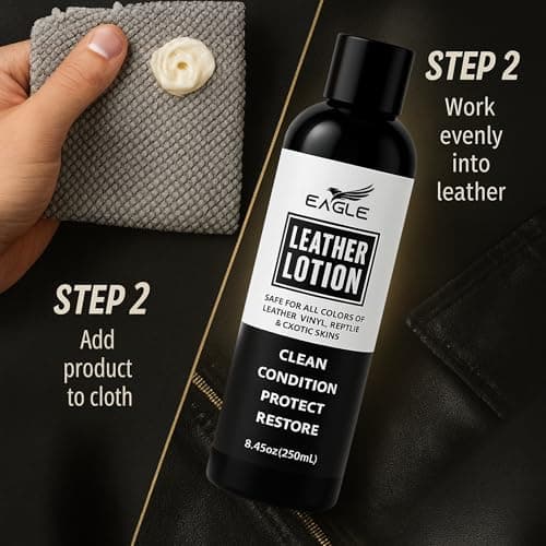 Eagle Leather Jacket Conditioner- Leather Lotion with Cloth for Boots, Jackets, Purses, Handbags & Bags – Lanolin & Natural Oils to Clean, Condition, Restore & Protect All Leather Colors