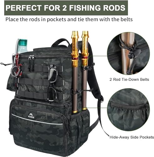 Water Resistant Fishing Bag Fits 4 3600 Trays, Large Wide Open Tackle Box Backpack, Gifts for Fishermen MATEIN Fishing Backpack, Tackle Storage Bag with Rod Holders & Cooler B09PTHT4H5