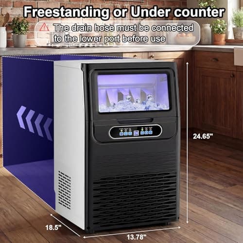 Nugget Ice Maker Machine Commercial, 80lbs/24h Undercounter Sonic Ice Machine with 20lbs Storage Bin & Dual Water Inlet, Chewable Pellet Ice for Restaurant Bar Home, Stainless Steel