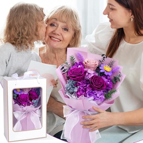 Waipfaru Preserved Flowers, Purple Fresh Bouquet with Gift Box, Flowers for Delivery, That Last 1-3 Years, Forever Flowers for Women Birthday Gift, Anniversary, Teacher, Mother Day