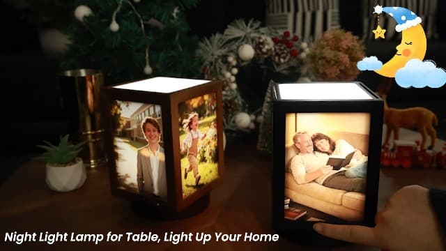Mixoo 4x6 Picture Frame Light, Vintage Rotating Photo Frame Tabletop Lamp, Touch Desk Lamp for Bedroom Bedside, Table lamps for Office Family Retirement Anniversary Birthday Gifts (Wooden Black) B0FN7D9BXX