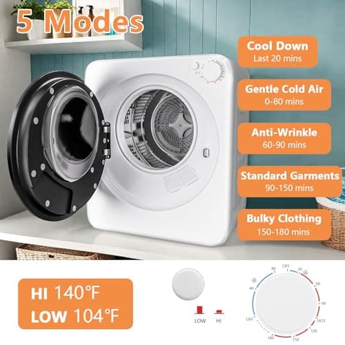 DOGHLY 120V Portable Electric Clothes Dryer, 800W Compact Laundry Dryer, Easy Control, 1.6 Cu.Ft Front Load Stainless Steel Electric Dryers Machine with Simple Control Knob for Apartment, RV, Dorm