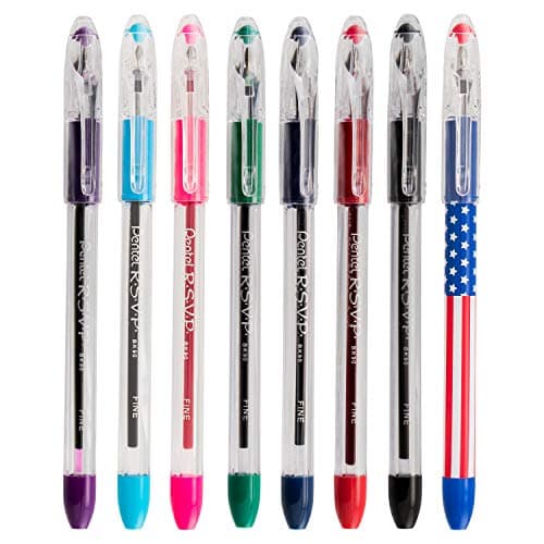 Pentel RSVP Ballpoint Pen, (0.7mm), Fine Line, Black Ink, Pack of 5 (BK90PF5A)