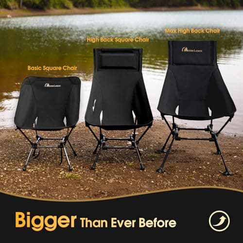 MOON LENCE Oversized High Back Camping Chair for Adults, Height Adjustable Folding Camp Chair | 400 lbs Capacity & 5.4 lbs Weight, Hidden Pillow Pocket Wide Seat for Camping Fishing Overlanding, Black