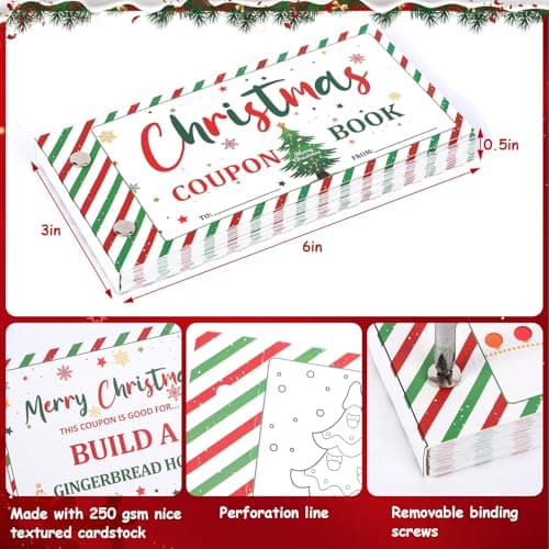 20 Pre-printed Xmas Themed Coupons, 10 Blank Cards, Unique Holiday Activity Rewards Cards, Family Secret Santa Gift Idea DIY Christmas Coupon Book, Fun Holiday Themed Coupons for Family B0DF7L2XBZ