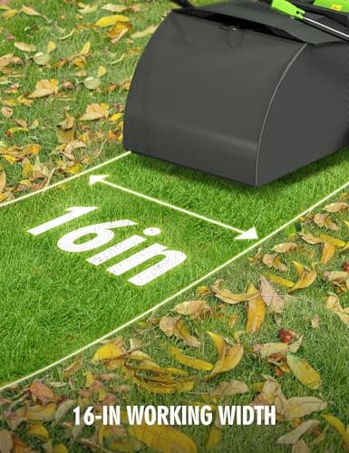 SWIPESMITH 16” Artificial Turf Vacuum,1800w Grass Sweeper 15 Amp Lawn Sweeper Yard Power Brush with 45L Removable Leaf Collection Bag, Quick-Fold, Keeps Clear Sweepy Box