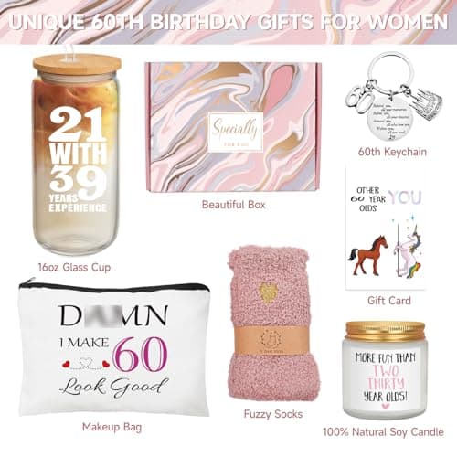 60th Birthday Gifts for Women, Funny 60th Birthday Gift Ideas, 21 with 39 Years Experience, Unique 60th Birthday Gifts for Her, Happy 60 Birthday Gifts, Gifts for 60th Mom Sister Friend Coworker