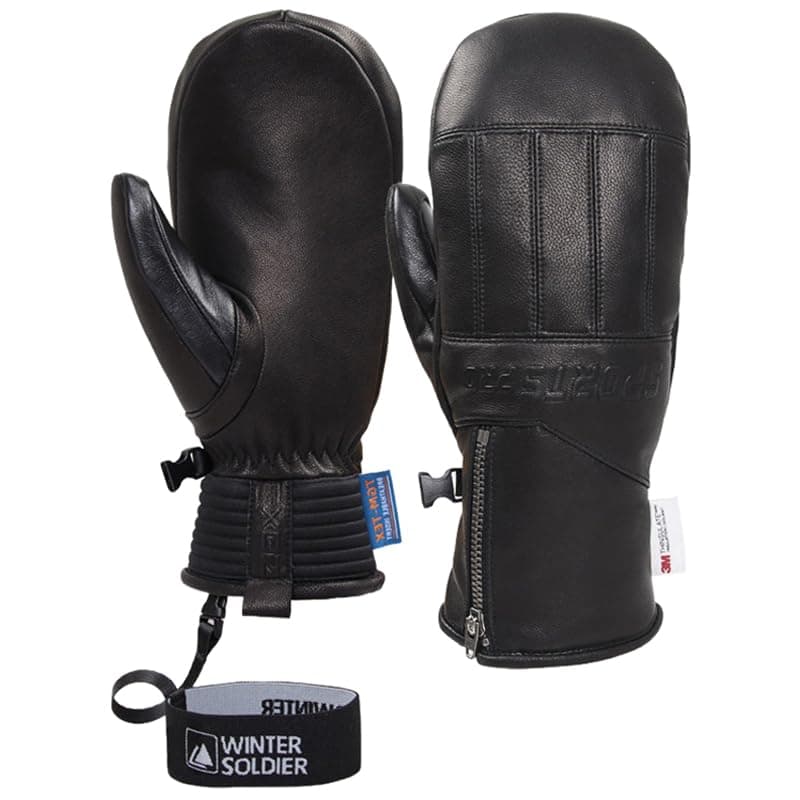 Harssidanzar Winter Leather Ski Mittens Goatskin Thermal Waterproof Snowboarding Gloves for Men Women KM065US