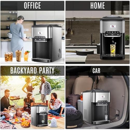 NUNET 3 - in - 1 Ice Maker, Water Dispenser & Water Cooler - Water Line Fill w/ 10ft Hose (1/2" & 1/4" Connector) - Hot/Cold Water - 44 lbs Ice Daily, 4lb Ice Storage