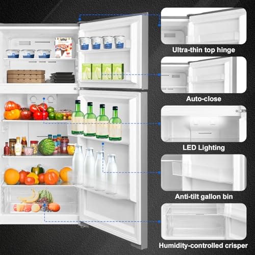 SMETA 30'' Top Mount Refrigerator with Freezer, 16.2 Cu. Ft. Stainless Steel 2-Door Counter Depth Fridge, Energy Saving, Ice Maker Ready, Reversible Door, Frost Free, Ideal for Garage & Office