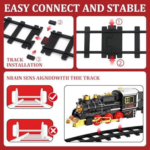 Train Set Train Toys for Boys with Smokes, Lights and Sound (ON/Off), Train Set Under Christmas Tree, Toddler Model Trains for 3 4 5 6 7 8+ Years Old Kids Gifts