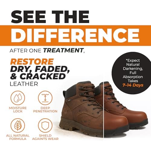 Leather Boot Oil for Work & Cowboy Boots – Deep-Conditioning Formula, Restore and Protects Dry, Cracked Leather, Complete Boots and Shoes Conditioner Care Kit w/ Applicator & Polishing Cloth 8oz