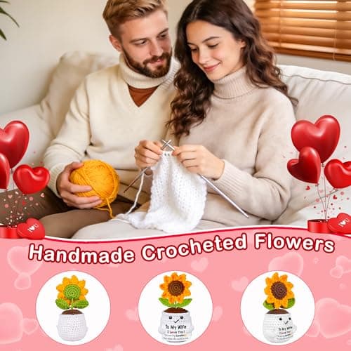 Gifts for Wife Her from Husband, To My Wife Handmade Crochet Mini Sunflower Doll, Valentines Anniversary Wedding Birthday Romantic Gifts for Women Her, Mothers Day I Love You Cute Sweet Gift for Wifey B0FBGBBDMK