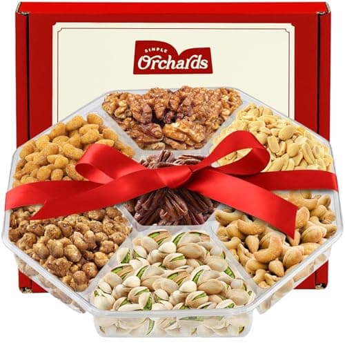 Holiday Nuts gift Basket - Delicious Mixed Cravings Gourmet Collection, Features 7 Sectional Platter with Freshly Roasted Nuts, Christmas Gift Basket for Men and Women.