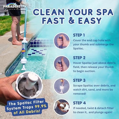 Rola-Chem 6250 Paradise Power Spa Vacuum – Manual Spa Vac for Hot Tub, Pool Stairs & Spas – Cordless Hot Tub Vacuum Cleaner with Telescopic Handle – Powered by Physics