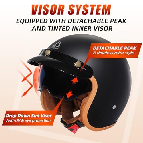TRIANGLE 3/4 Motorcycle Helmet,Retro Open Face Adults Helmets with Visor,Half Face Moped Helmet for Men & Women,DOT Approved Helmets for Cruiser Scooter(L)