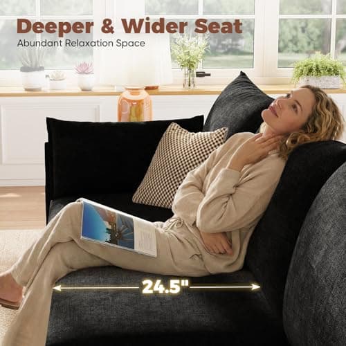 ABCASA Black Oversized Accent Chair with Removable & Washable Chenille Cover, Modern Mid-Century Upholstered Armchair, Deep Seat Comfy Reading Chair for Living Room, Pet & Kid Friendly