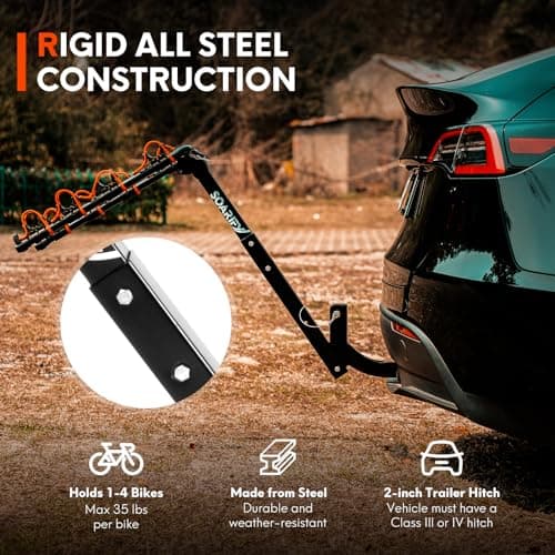 Bike Rack for Car, SUV, RV, Mount Hitch Bike Back 4, Up to 143 lbs Load Bicycle Rack Carrier Rubber Straps, Tilt Release with 2" Hitch for Cars (4BIKES)
