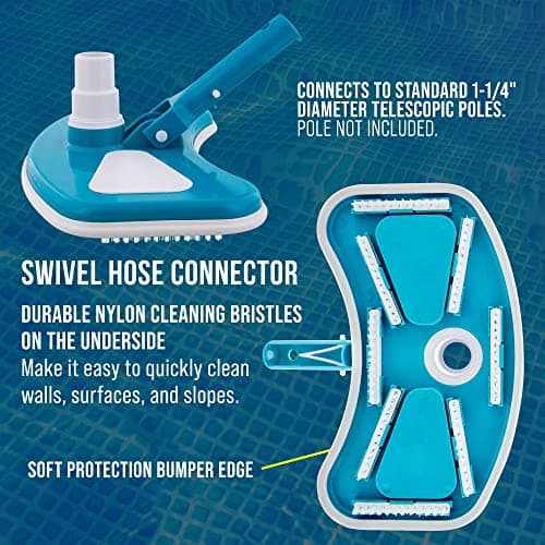 U.S. Pool Supply 12" Deluxe Weighted Butterfly Pool Vacuum Head, Swivel Hose Connection, Pole Handle, Protection Bumper - Clean Debris Above Ground & In-Ground Swimming Pools, Spas – Vinyl Liner Safe