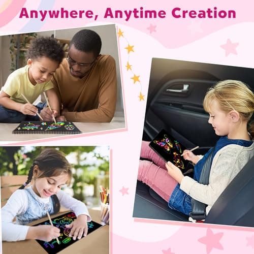 ZMLM Scratch Paper Art-Crafts Gift: 2 Pack Rainbow Notebooks Supplies Toys Easter Basket Stuffers for 3 4 5 6 7 8 9 10 Years Old Girls and Boys Kids Birthday Party Games (Pink)