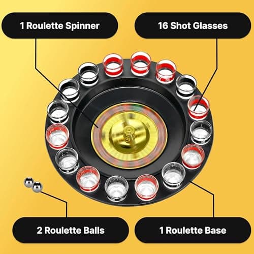 Shot Glass Roulette Drinking Game – 16-Piece Red/Black Set with 2 Metal Balls, Fun Adult Party Game for White Elephant, Game Nights, and Gifts B001JSX7KW