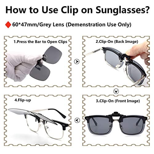 CAXMAN Polarized Clip-on Flip Up Metal Clip Rimless Sunglasses for Prescription Glasses