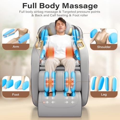 TLIFE Massage Chair Full Body, 160°Zero Gravity Recliner with Body Scan, 50" SL-Track Shiatsu Massage Chair, Fixed Point Massage, Foot Rollers, 12 Auto Modes, Deep Yoga Stretch, Heating, Grey