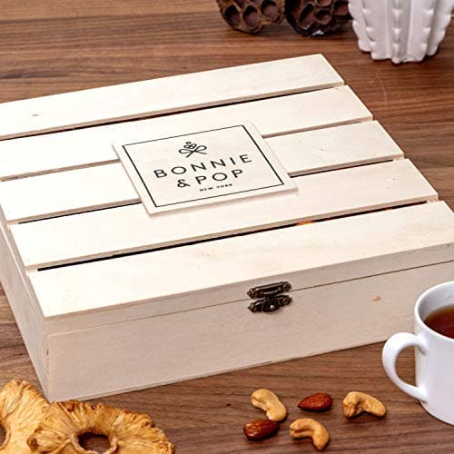 Nut Gift Basket, in Reusable Wooden Crate, Healthy Gift Option, Gourmet Snack Food Box, with Unique Flavors, Great for Feel Better, Sympathy & Birthday- Bonnie & Pop