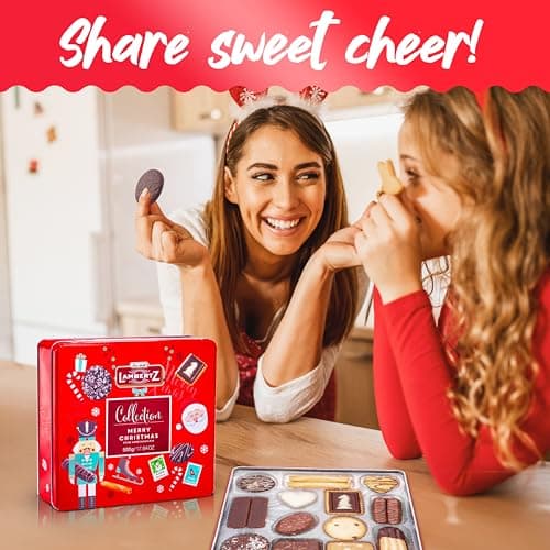 Lambertz European Holiday Cookie Tin – 64 Cookies, 12 Varieties, – Festive Gift Box Ready to Serve and Gift-Ready for Christmas and Office Sharing – 17 Ounces