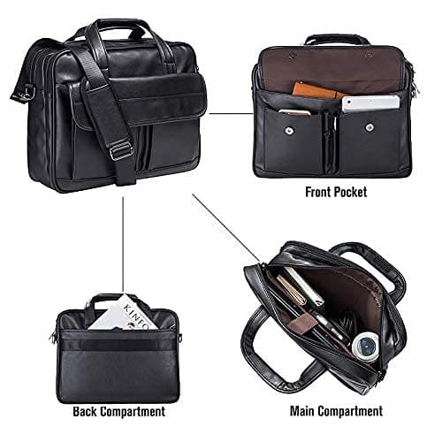seyfocnia Men's Business Travel Briefcase Leather Handmade Messenger Bags Laptop Bag